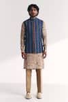 Studio Bagechaa_Blue Tissue, Organza, Chanderi Embroidery, Beads Musawir Nehru Jacket Set _Online_at_Aza_Fashions