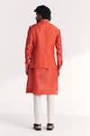 Shop_Studio Bagechaa_Orange Linen, Satin, Chanderi Embroidery Rawal Tangerine Nehru Jacket Set _at_Aza_Fashions