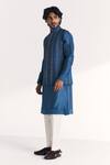 Studio Bagechaa_Blue Linen, Satin, Chanderi Embroidery Shahid Nehru Jacket Set _Online_at_Aza_Fashions