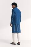 Shop_Studio Bagechaa_Blue Linen, Satin, Chanderi Embroidery Shahid Nehru Jacket Set _at_Aza_Fashions