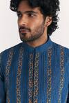 Studio Bagechaa_Blue Linen, Satin, Chanderi Embroidery Shahid Nehru Jacket Set _at_Aza_Fashions