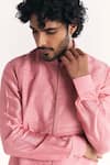Shop_Studio Bagechaa_Pink Linen, Satin, Chanderi Embroidery Jal Nehru Jacket Set _Online_at_Aza_Fashions