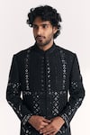 Studio Bagechaa Black Silk, Chanderi Embroidery, Sequins Kunj Achkan Set Online at Aza Fashions Studio Bagechaa_Black Silk, Chanderi Embroidery, Sequins Kunj Achkan Set _Online_at_Aza_Fashions