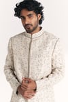 Buy_Studio Bagechaa_Ivory Chanderi, Silk Embroidery, Zari Vyom Achkan Set _Online_at_Aza_Fashions