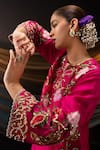 Buy_Svastih_Magenta Silk, Chanderi Embroidery, Applique, Meher Floral Kurta And Sharara Set _Online_at_Aza_Fashions