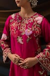 Shop_Svastih_Magenta Silk, Chanderi Embroidery, Applique, Meher Floral Kurta And Sharara Set _Online_at_Aza_Fashions