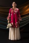 Buy_Svastih_Magenta Silk, Chanderi Embroidery, Applique, Meher Floral Kurta And Sharara Set _at_Aza_Fashions