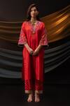 Buy_Svastih_Red Silk, Chanderi Applique, Embroidery, Ruhani 3d Floral Work Kurta And Pant Set _at_Aza_Fashions