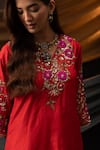 Shop_Svastih_Red Silk, Chanderi Applique, Embroidery, Ruhani 3d Floral Work Kurta And Pant Set _Online_at_Aza_Fashions