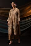 Buy_Svastih_Gold Tissue, Chanderi Applique, Zari, Sequins, Sara Kurta And Pant Set _at_Aza_Fashions
