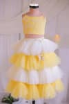Shop_Lil Angels_Yellow Cotton, Net Beads, Embroidery Butterfly Frill Lehenga With Blouse _at_Aza_Fashions