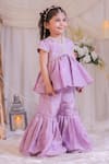 Shop Lil Angels Purple Silk Embroidery Tissue Kurta And Sharara Set at Aza Fashions Shop_Lil Angels_Purple Silk Embroidery Tissue Kurta And Sharara Set _at_Aza_Fashions