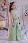 Lil Angels_Green Silk Embroidery, Sequins Tissue Waistcoat And Palazzo Set _Online_at_Aza_Fashions