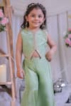 Shop_Lil Angels_Green Silk Embroidery, Sequins Tissue Waistcoat And Palazzo Set _Online_at_Aza_Fashions