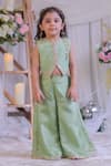 Buy_Lil Angels_Green Silk Embroidery, Sequins Tissue Waistcoat And Palazzo Set _at_Aza_Fashions