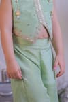 Lil Angels_Green Silk Embroidery, Sequins Tissue Waistcoat And Palazzo Set _at_Aza_Fashions