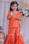 Shop Lil Angels Orange Silk, Net Embroidery, Gota Patti Kurta Set Online at Aza Fashions Shop_Lil Angels_Orange Silk, Net Embroidery, Gota Patti Kurta Set _Online_at_Aza_Fashions