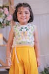 Lil Angels_Off White Organza, Silk Embroidery Butterfly Top With Palazzo _at_Aza_Fashions