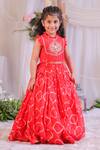 Buy_Lil Angels_Red Silk Embroidery, Metallic Thread Bandhej Lehenga With Blouse _at_Aza_Fashions