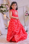 Lil Angels_Red Silk Embroidery, Metallic Thread Bandhej Lehenga With Blouse _at_Aza_Fashions
