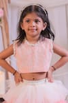 Lil Angels_Peach Cotton, Net Embroidery Pearl Frill Lehenga And Blouse Set _at_Aza_Fashions