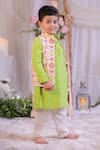 Lil Angels_Green Silk, Cotton Embroidery, Sequins Ikat Pattern Bundi And Kurta Set _Online_at_Aza_Fashions