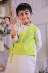Buy_Lil Angels_Green Silk, Cotton Embroidery Bandhej Pattern Kurta Set _Online_at_Aza_Fashions