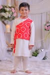 Lil Angels Off White Silk, Cotton Embroidery Red Bandhej Pattern Kurta Set at Aza Fashions Lil Angels_Off White Silk, Cotton Embroidery Red Bandhej Pattern Kurta Set _at_Aza_Fashions