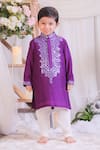Buy_Lil Angels_Purple Silk, Cotton Mirrors Abla Work Kurta Set _at_Aza_Fashions
