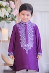Lil Angels_Purple Silk, Cotton Mirrors Abla Work Kurta Set _at_Aza_Fashions