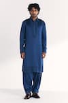 Buy Studio Bagechaa Blue Linen, Satin Embroidery Jalal Pathani Kurta Set at Aza Fashions Buy_Studio Bagechaa_Blue Linen, Satin Embroidery Jalal Pathani Kurta Set _at_Aza_Fashions