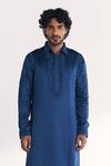 Shop Studio Bagechaa Blue Linen, Satin Embroidery Jalal Pathani Kurta Set Online at Aza Fashions Shop_Studio Bagechaa_Blue Linen, Satin Embroidery Jalal Pathani Kurta Set _Online_at_Aza_Fashions
