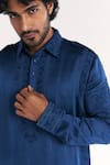 Studio Bagechaa Blue Linen, Satin Embroidery Jalal Pathani Kurta Set at Aza Fashions Studio Bagechaa_Blue Linen, Satin Embroidery Jalal Pathani Kurta Set _at_Aza_Fashions