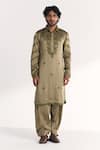 Buy Studio Bagechaa Green Linen, Satin Embroidery Faris Pathani Kurta Set at Aza Fashions Buy_Studio Bagechaa_Green Linen, Satin Embroidery Faris Pathani Kurta Set _at_Aza_Fashions