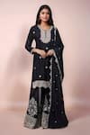 Buy_Samyukta Singhania_Black Chinon Embroidery Split V-neck Butti Pattern Straight Kurta Set _at_Aza_Fashions