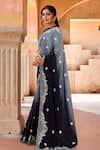 Samyukta Singhania_Black Chiffon Embroidery Round Neck Flora Ombre Saree With Blouse _Online_at_Aza_Fashions