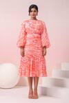 Buy_Naintara Bajaj_Orange Georgette Round Neck Abstract Printed Dress _Online_at_Aza_Fashions