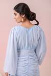 Naintara Bajaj_Blue Georgette Boat Neck, Powder Pleated Dress _Online_at_Aza_Fashions