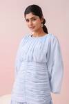 Shop_Naintara Bajaj_Blue Georgette Boat Neck, Powder Pleated Dress _Online_at_Aza_Fashions