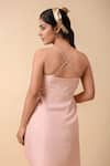 Naintara Bajaj_Peach Crepe Cowl Neck Halter Dress _at_Aza_Fashions