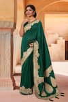 Buy_Samyukta Singhania_Green Brocade, Silk Zari, Tassels Flora Pattern Saree With Sleeveless Blouse 