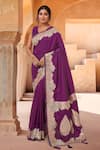 Buy_Samyukta Singhania_Purple Brocade, Silk Zari, Tassels V-neck Flora Pattern Saree With Blouse _at_Aza_Fashions