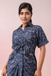 Buy_Naintara Bajaj_Blue Crepe Collared Abstract Print Shirt Maxi Dress _Online_at_Aza_Fashions