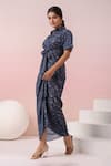 Shop_Naintara Bajaj_Blue Crepe Collared Abstract Print Shirt Maxi Dress _Online_at_Aza_Fashions