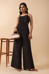 Buy_Naintara Bajaj_Black Crepe Square Neck Strappy Jumpsuit _at_Aza_Fashions
