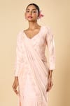 Samyukta Singhania_Pink Georgette Embroidery V-neck Hand Pre-draped Saree With Blouse _at_Aza_Fashions