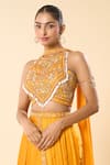 Samyukta Singhania_Yellow Georgette Embroidery, Beads Halter Neck Hand Blouse With Lehenga Saree _Online_at_Aza_Fashions