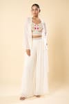 Buy_Samyukta Singhania_White Georgette Embroidery Sweetheart , Open Hand Jacket Palazzo Set _at_Aza_Fashions