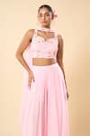 Shop Samyukta Singhania Pink Georgette Sequins, Beads Sweetheart Hand Embroidered Blouse Palazzo Set Online at Aza Fashions Shop_Samyukta Singhania_Pink Georgette Sequins, Beads Sweetheart Hand Embroidered Blouse Palazzo Set _Online_at_Aza_Fashions