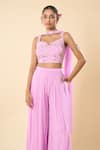 Samyukta Singhania Pink Georgette Embroidery, Beads Sweetheart Neck Hand Blouse Palazzo Set Online at Aza Fashions Samyukta Singhania_Pink Georgette Embroidery, Beads Sweetheart Neck Hand Blouse Palazzo Set _Online_at_Aza_Fashions